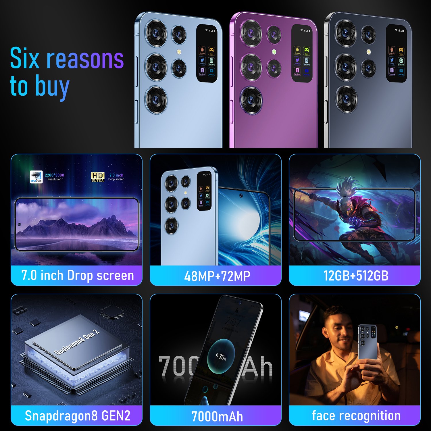 Mobiele Telefoon Smartphone S24 Ultra 16Gb + 512Gb Smartphone 7Inch Ontgrendeld Dual Card 5G Telefoons Android 13.0 Mobiele Tele